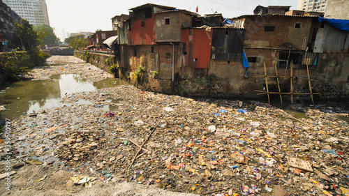 Poor and impoverished slums of Dharavi in the city of Mumbai. photo