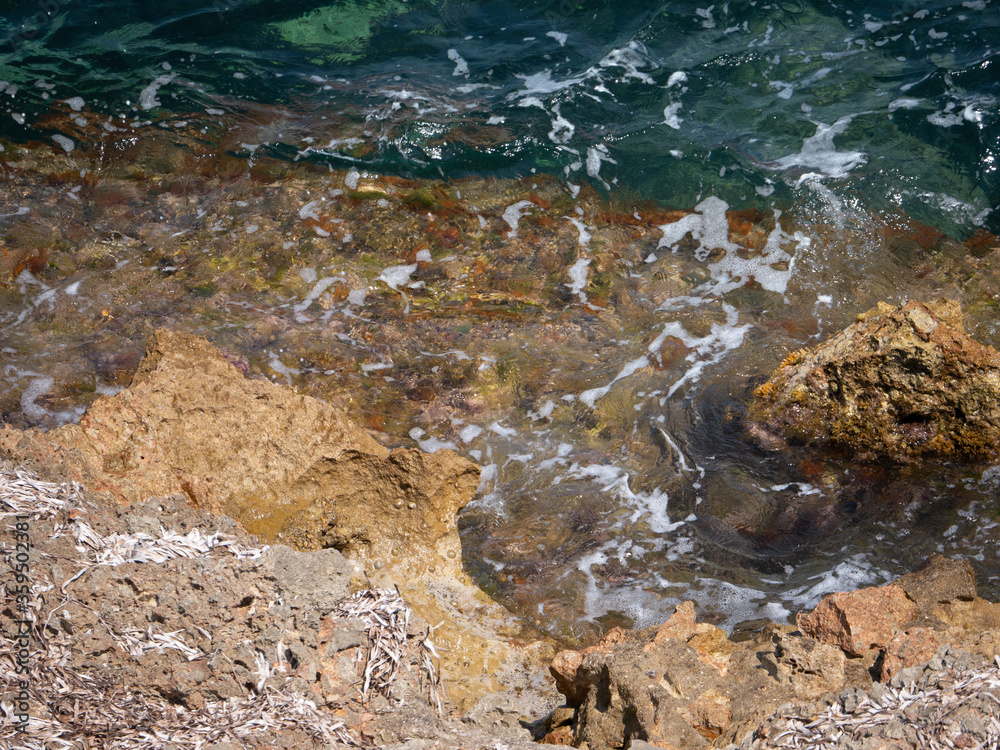 Rocky seashore with some foam