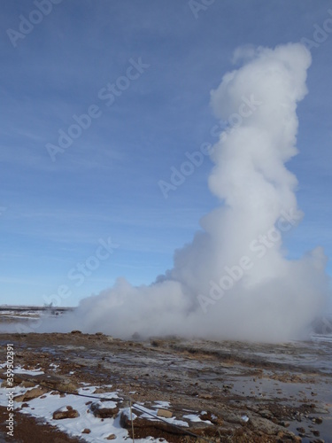 Steam coming from geyser in Iceland