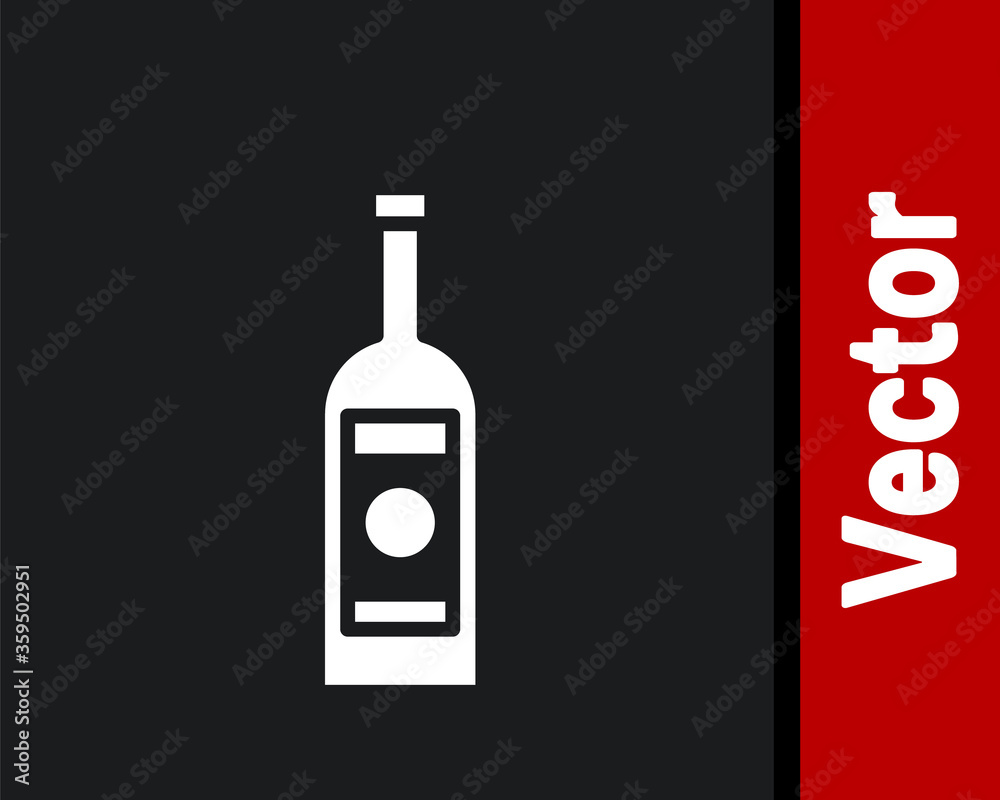 White Glass bottle of vodka icon isolated on black background.  Vector Illustration