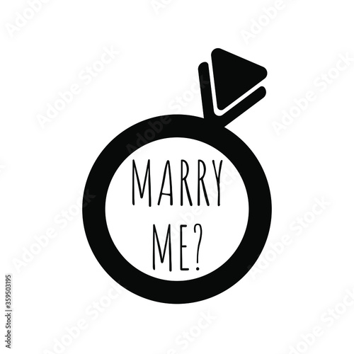 Wedding diamond ring icon marry me text bride jewellery black vector illustration