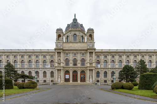 Panorama exterior of Museum of Art History  The Kunsthistorisches Museum   housed in its festive palatial building on Ringstrasse  it is crowned with an octagonal dome.