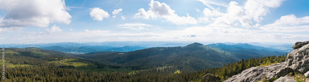 Panorama view of the Bavarian Forest from Großer Arber in summer, Germany