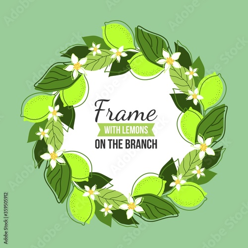A WREATH OF LIME TREE BRANCHES AND FRUIT ON A MINT BACKGROUND