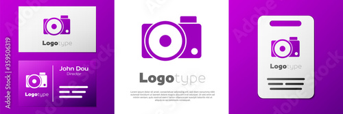 Logotype Photo camera icon isolated on white background. Foto camera icon. Logo design template element. Vector Illustration