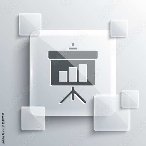 Grey Presentation board with graph, schedule, chart, diagram, infographic, pie graph icon isolated on grey background. Square glass panels. Vector Illustration