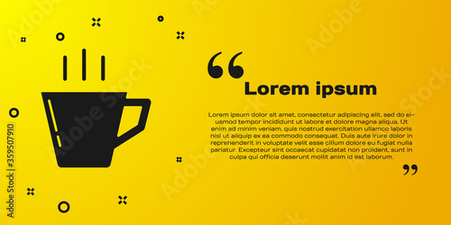 Black Coffee cup icon isolated on yellow background. Tea cup. Hot drink coffee.  Vector Illustration