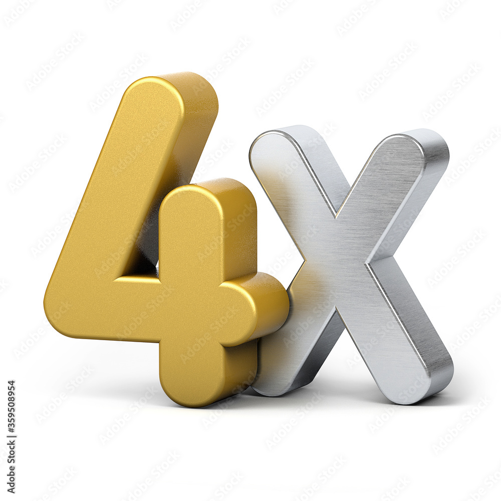 4X silver and golden isolated on a white background. 3D illustration ...