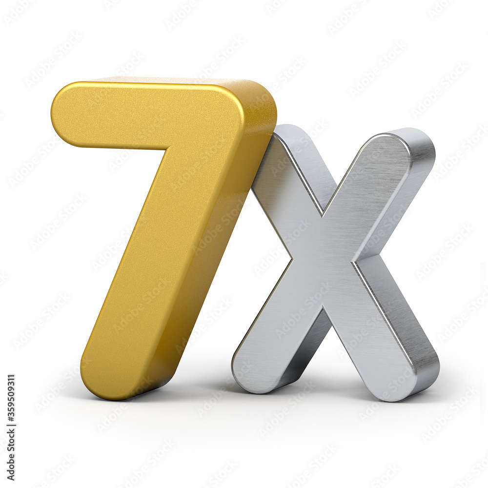 7X silver and golden isolated on a white background. 3D illustration. 7X silver and golden isolated on a white background. 3D illustration.