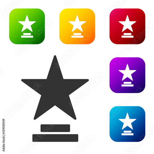 Black Movie trophy icon isolated on white background. Academy award icon. Films and cinema symbol. Set icons in color square buttons. Vector Illustration