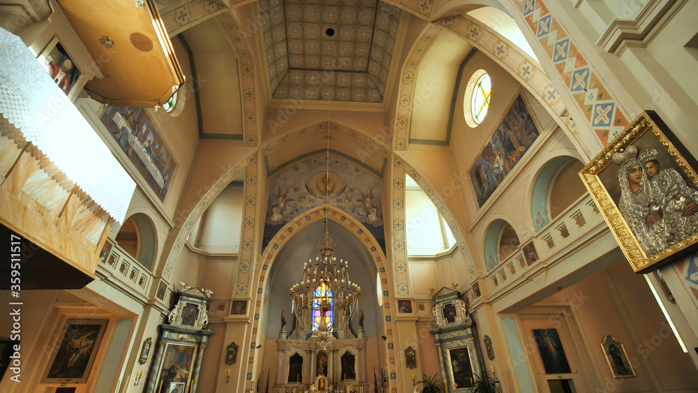 Interior of a catholic church in eastern Europe.