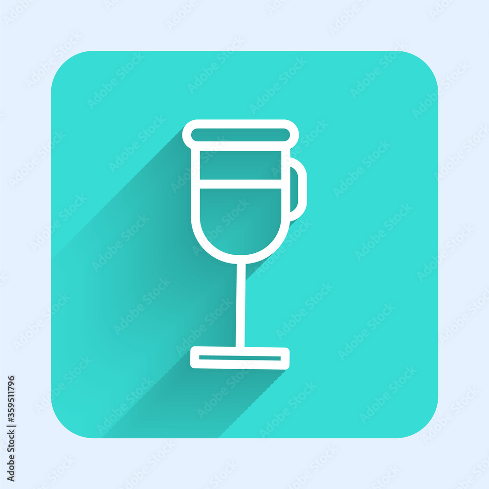 White line Irish coffee icon isolated with long shadow. Green square button. Vector Illustration White line Irish coffee icon isolated with long shadow. Green square button. Vector Illustration