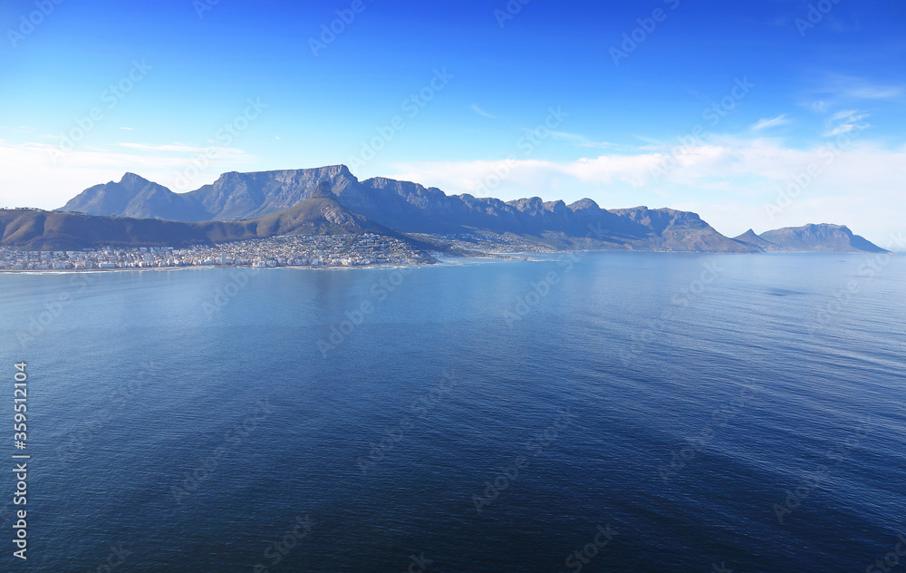 Cape Town, Western Cape / South Africa - 10/02/2019: Aerial photo of Table Bay and Western Seaboard