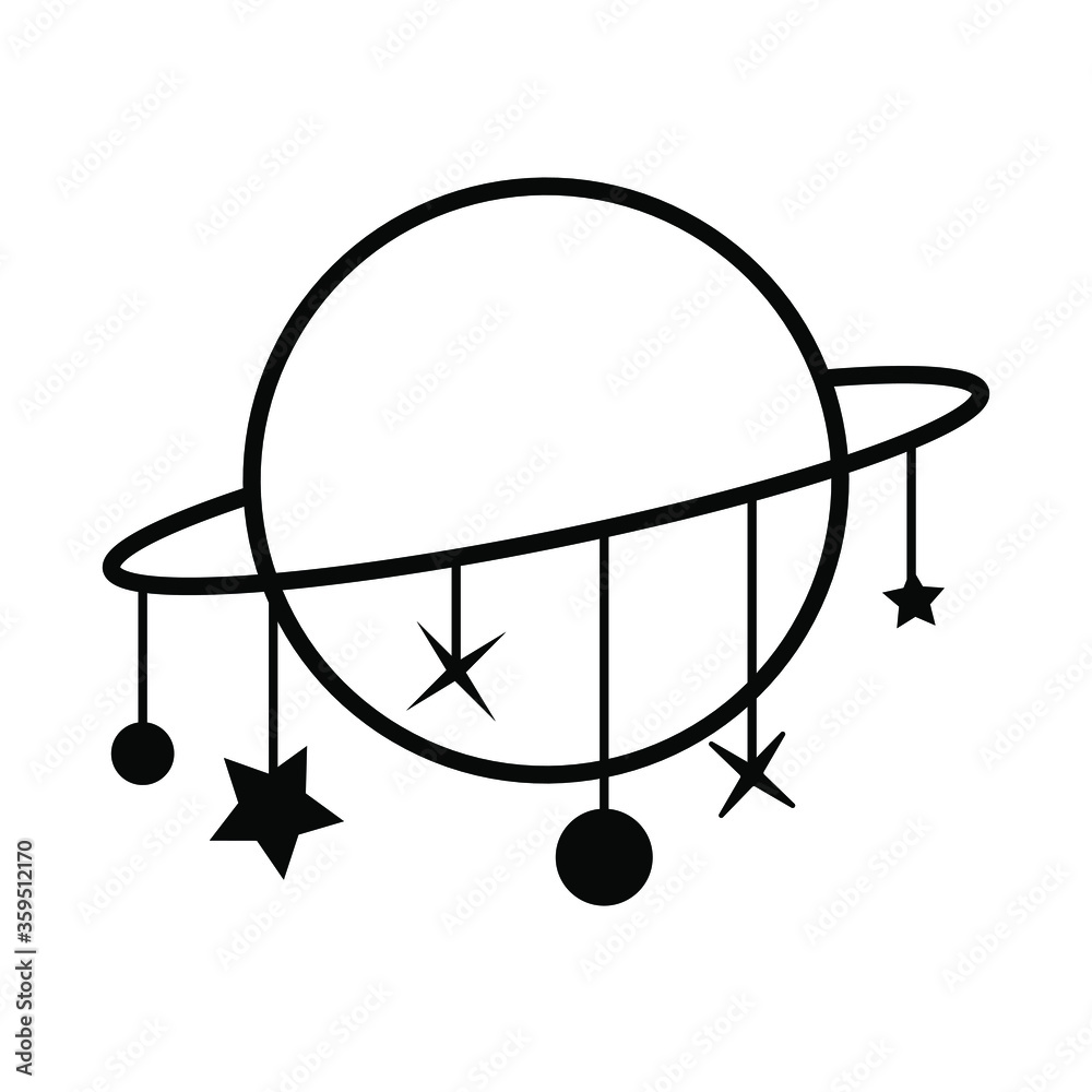 Solar System Cute Icon Planet With Hanging Stars Isolated Vector Illustration Solar System Cute Icon Planet With Hanging Stars Isolated Vector Illustration