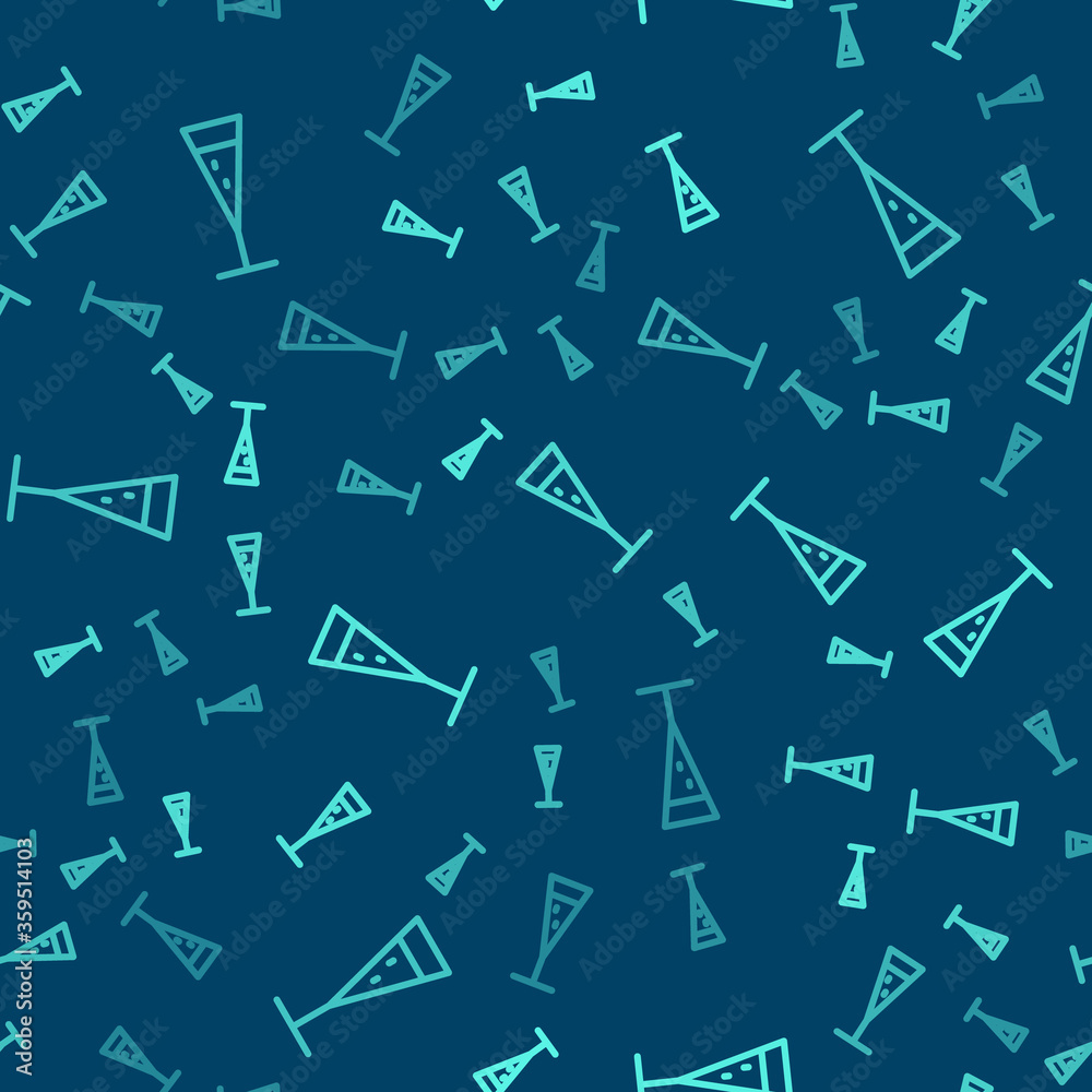 Green line Glass of champagne icon isolated seamless pattern on blue background. Vector Illustration Green line Glass of champagne icon isolated seamless pattern on blue background. Vector Illustration