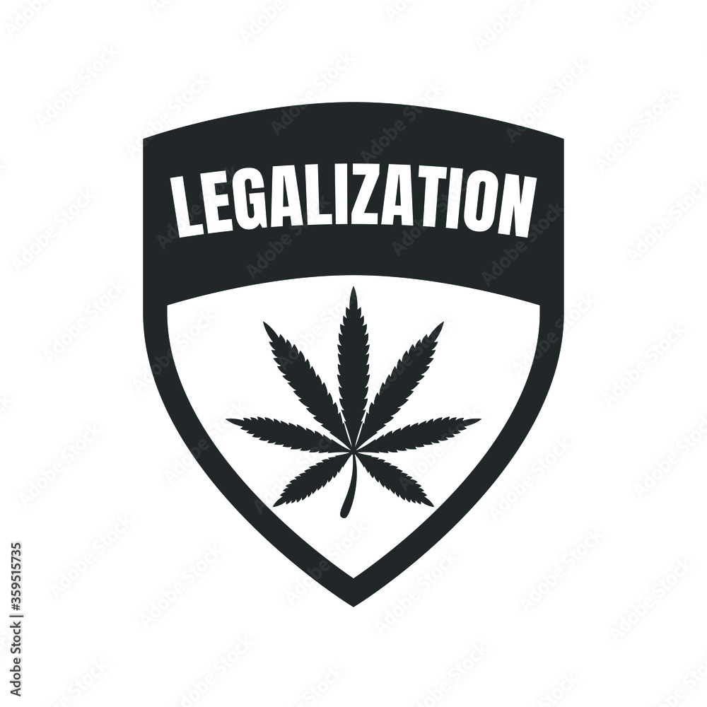 Marijuana Leaf On A Shield Weed With Legalization Text Black Icon Vector Illustration Marijuana Leaf On A Shield Weed With Legalization Text Black Icon Vector Illustration