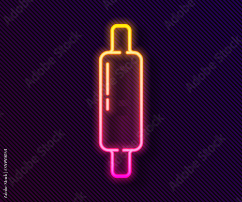 Glowing neon line Rolling pin icon isolated on black background.  Vector Illustration