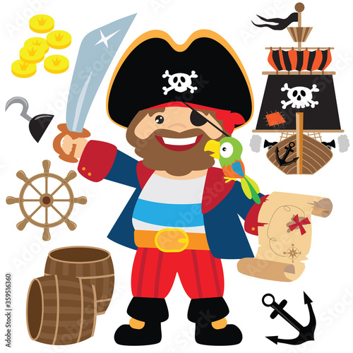 Cute pirate captain vector cartoon illustration