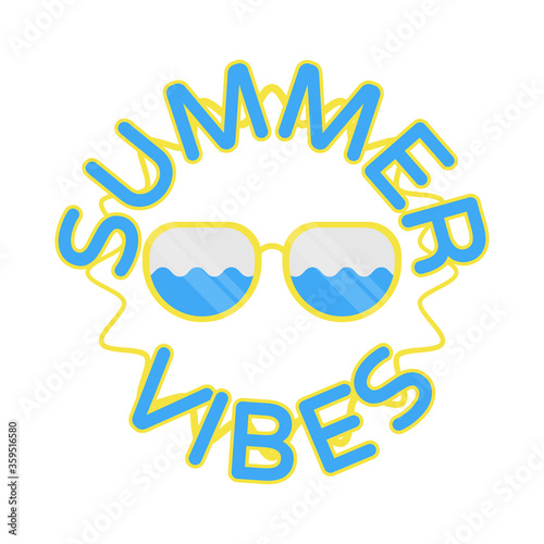 Summer Vibes Sun Sunglasses Waves Illustration Flat Design Vector