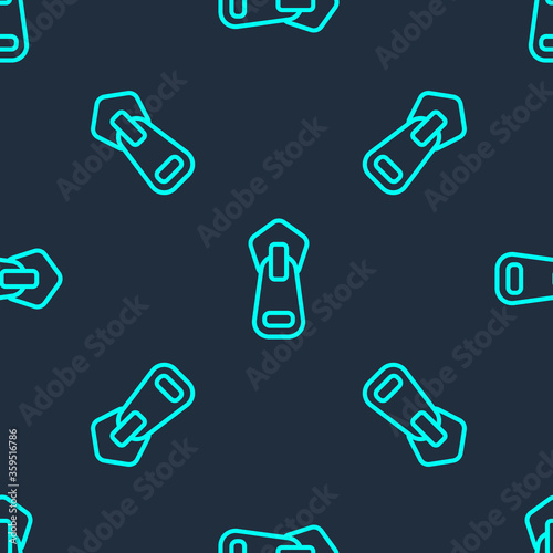 Green line Zipper icon isolated seamless pattern on blue background. Vector Illustration.