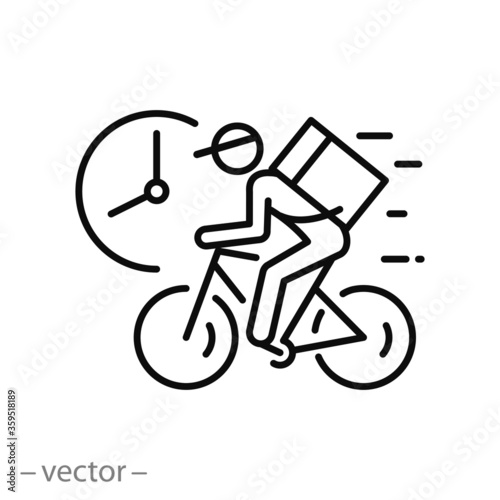 courier on bicycle icon, express delivery in home, thin line symbol on a white background - editable stroke vector illustration eps10