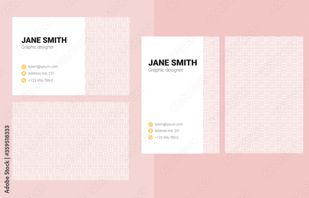 Minimalist business name card design with lines. Hand drawn simple pattern background with abstract stripes. Gentle pink colors. Horizontal and vertical business card variations. Minimalist business name card design with lines. Hand drawn simple pattern background with abstract stripes. Gentle pink colors. Horizontal and vertical business card variations.