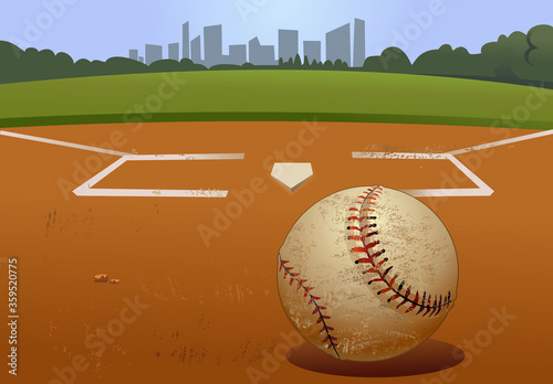 Baseball ball and diamond Fototapet