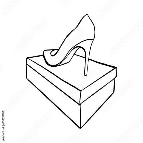 back view of a shoe on the box. outline hand drawn sketch
