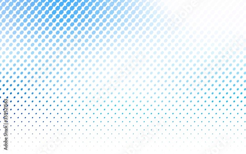 Light BLUE vector pattern with colored spheres. Geometric sample of repeating circles on white background in halftone style.