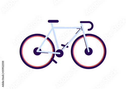 Sport bicycle semi flat RGB color vector illustration. Professional cyclist equipment, sportive bike isolated cartoon object on white background. Pedal vehicle for racing and physical training