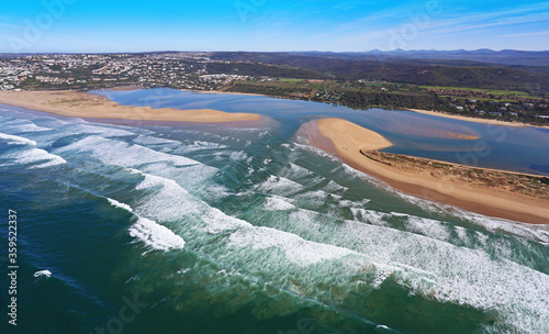 Plettenberg Bay, Western Cape / South Africa - 08/28/2017: Aerial photo of Keurbooms River Mouth photo