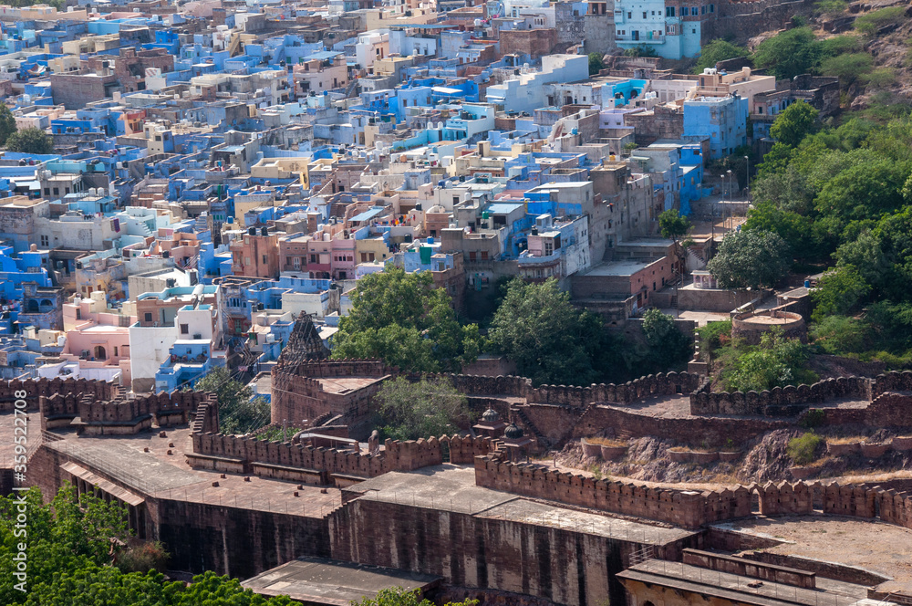 the cityscape of jodhpur from the top mehrangarh fort