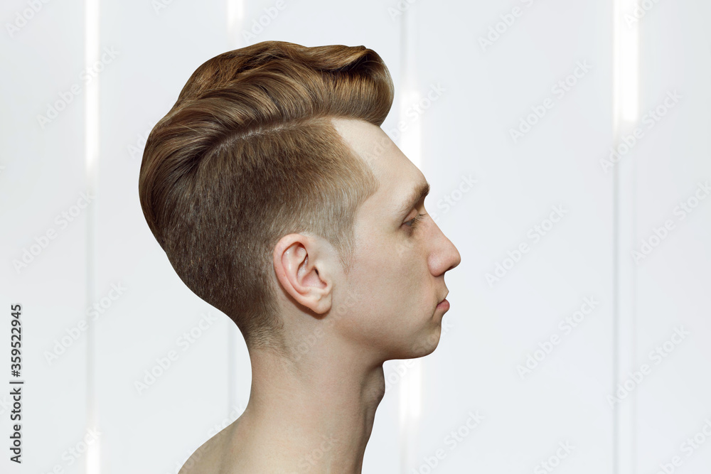 Young ginger guy with pompadour haircut, real photo hair for barbershop old  fashioned Stock Photo | Adobe Stock