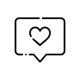Heart in speech bubble black icon. Vector illustration