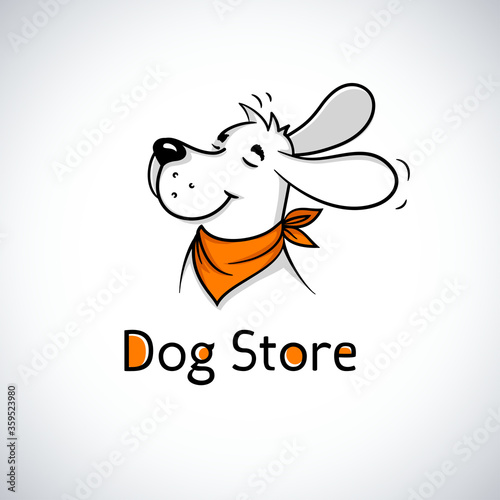 Logo of happy dog in bandana. Cute cartoon mascot. Logotype for pet shop or veterinary