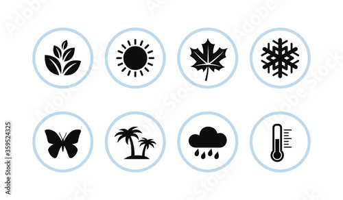 Seasons icons. Set of round buttons