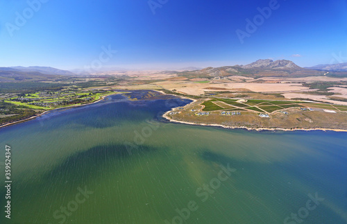 Cape Town, Western Cape / South Africa - 03/19/2018: Aerial photo of Bot River and Benguela Cove Estate