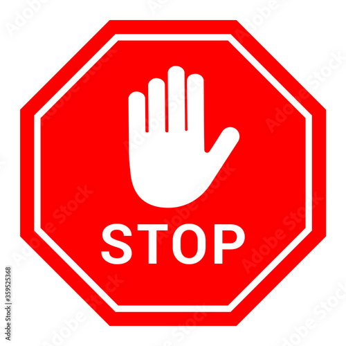 Stop text traffic sign, red and white vector illustration for apps and web designs.
