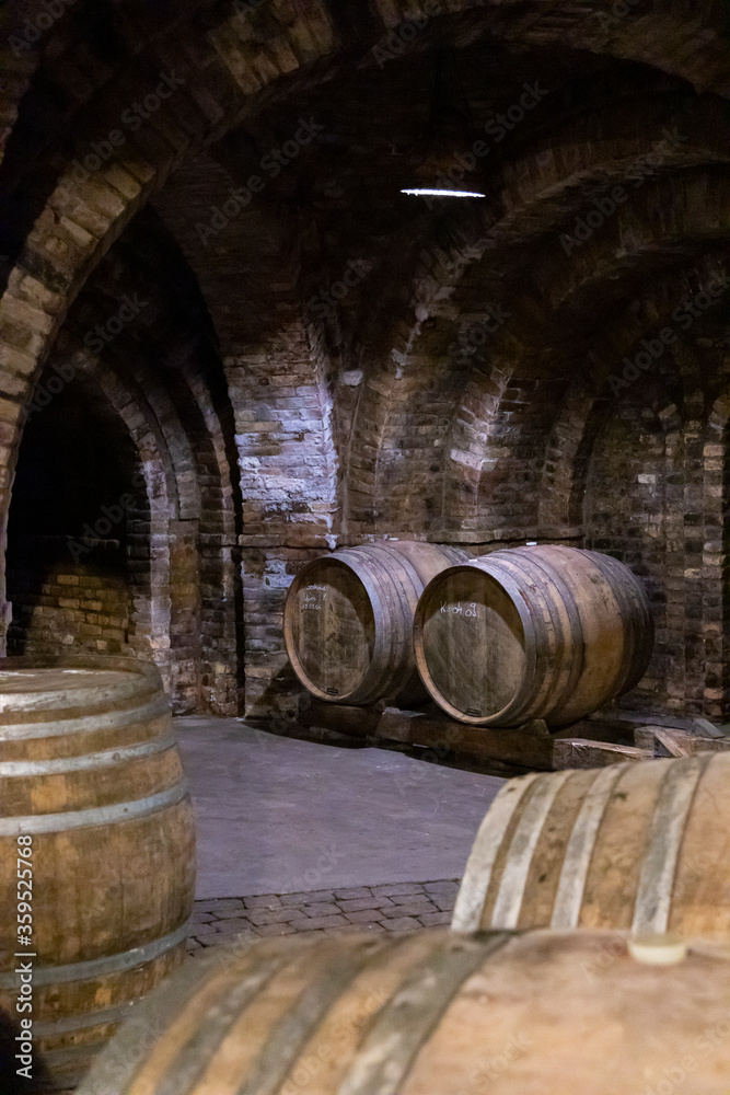 wine barrels in the cellar, Szekszard, Hungary wine barrels in the cellar, Szekszard, Hungary