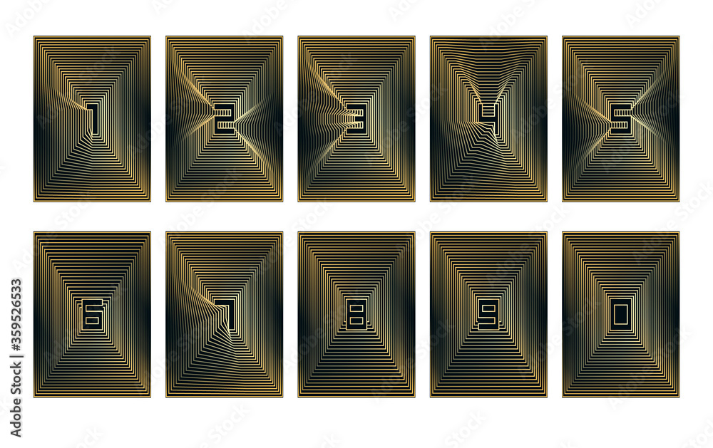 Gold set of numbers with blend style for notebooks, brochures, cards ...