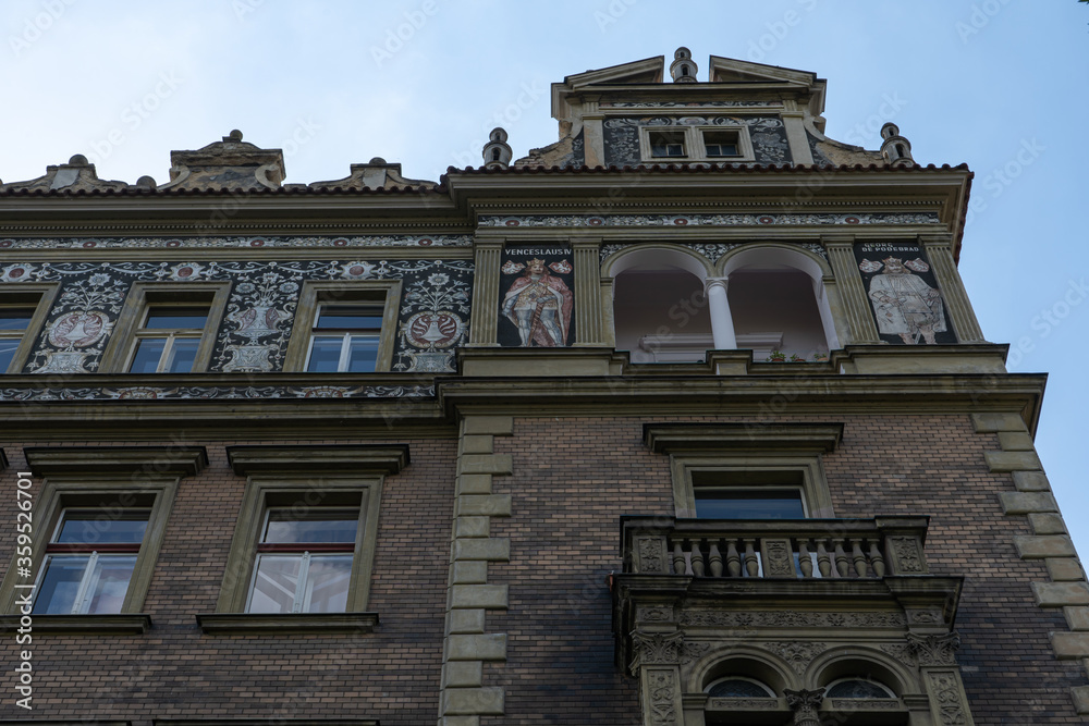 Obraz premium more than a hundred years old Prague architecture and the background is blue sky