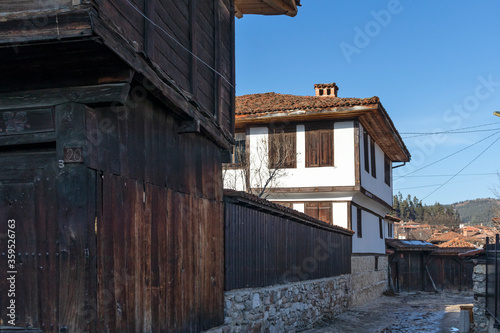 Street and old houses in historical town of Koprivshtitsa, Bulgaria