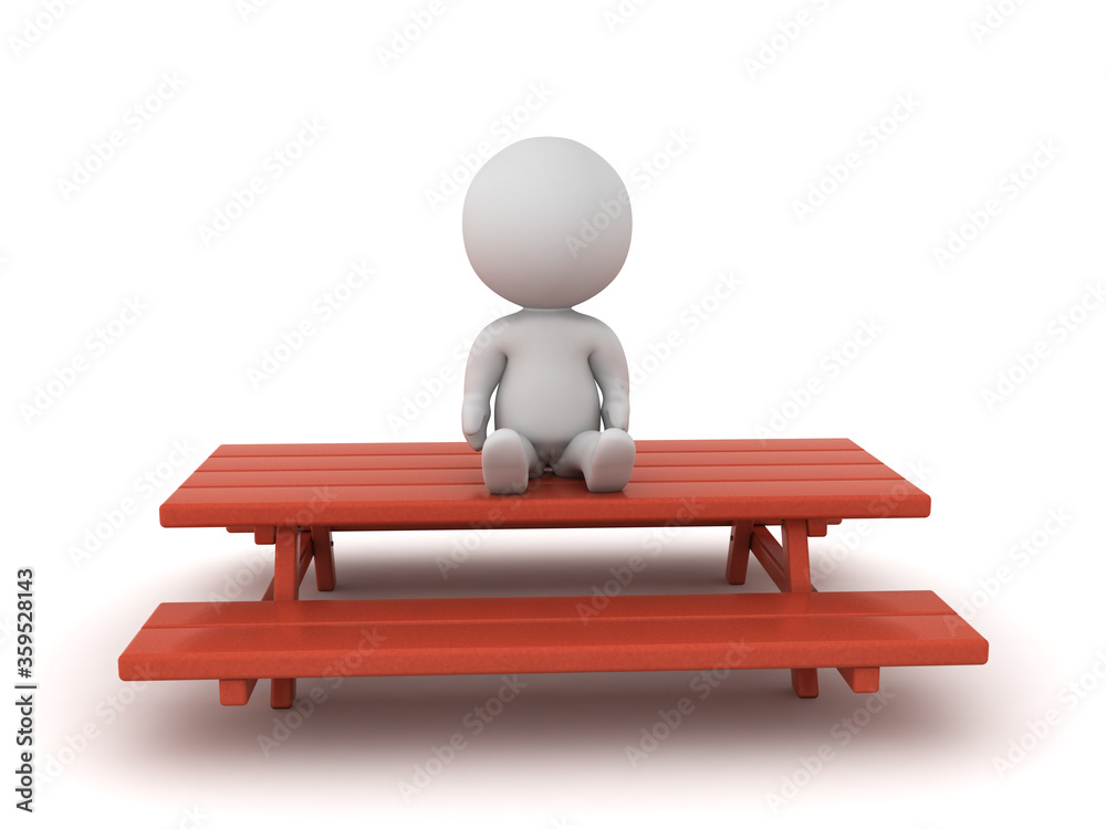 3D Character sitting on park picnic table 3D Character sitting on park picnic table