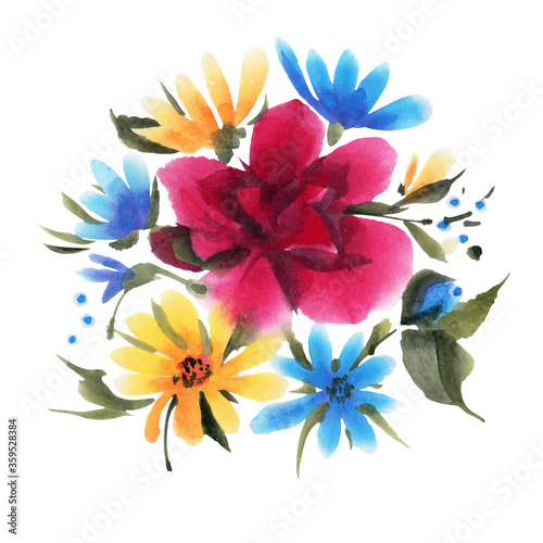 Watercolor  flowers isolated on a white background