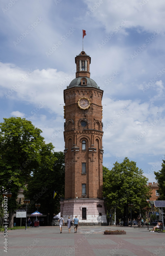 Water tower with a clock in the center of Vinnytsia