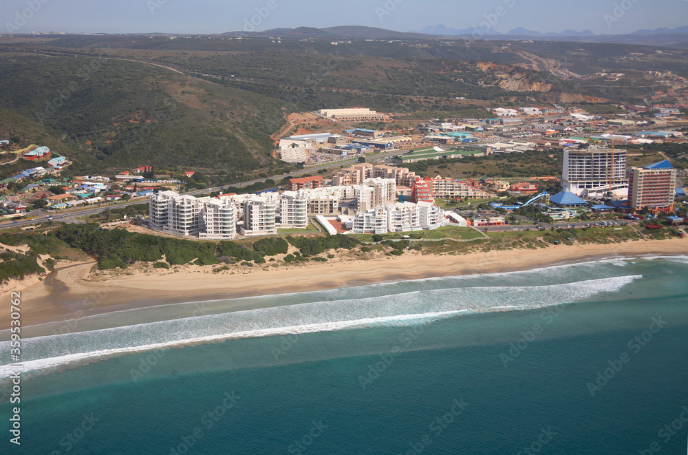 Mossel Bay, Western Cape / South Africa - 07/26/2011: Aerial photo of Mossel Bay beachfront and apartments
