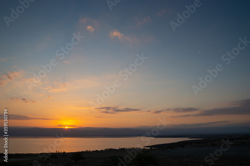Coastline of Dead Sea at Sunset   Jordan