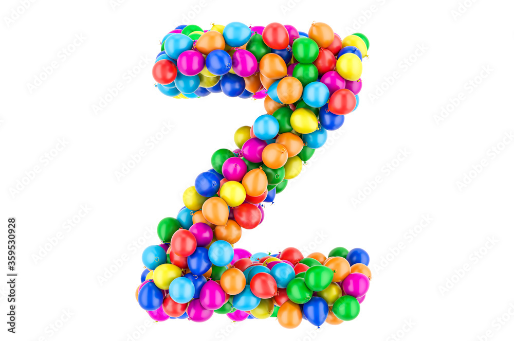 Letter Z from colored balloons, 3D rendering