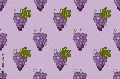 Seamless pattern with a bunch of blue grapes on a purple background. For paper, covers, fabrics, gift wrapping, interior decoration. Simple design template for surface.
