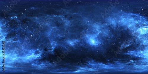 360 degree interstellar cloud of dust and gas. Space background with nebula and stars. Glowing nebula. Panorama, environment 360° HDRI map. Equirectangular projection, spherical panorama © Peter Jurik